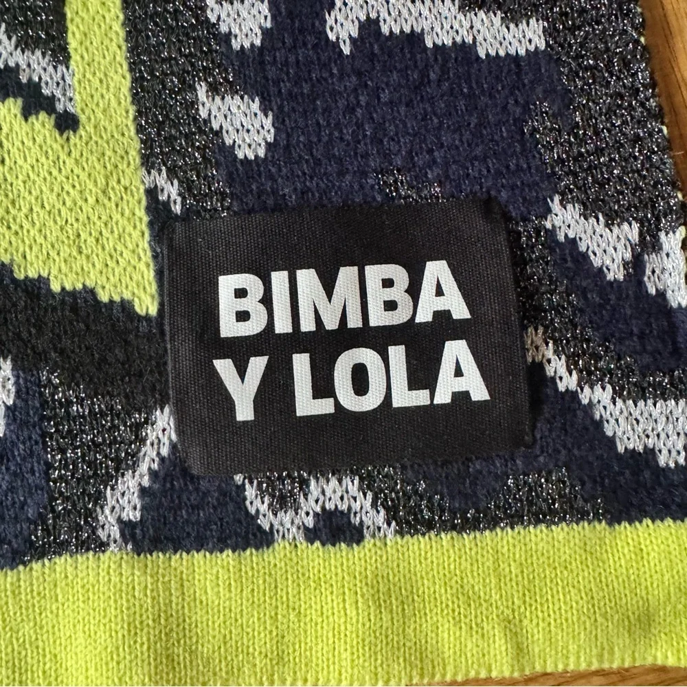 Bimba Y Lola Large Knit Scarf Green Blue Logo